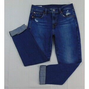 Gap Girlfriend Jeans Womens Size 2R Dark Wash distressed Cuffed Mid Rise Pockets